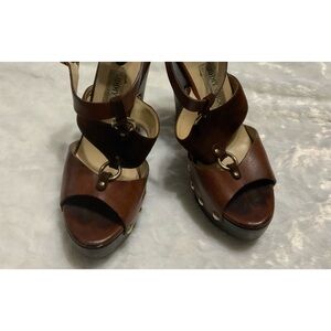 Jimmy Choo Leather T-Strap Brown Sandals